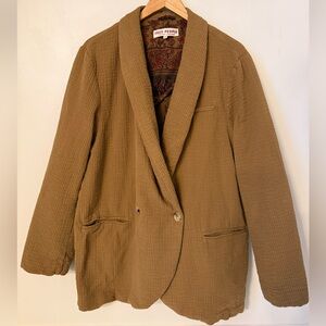Free People Textured 100% Cotton Blazer- Tan/Brown